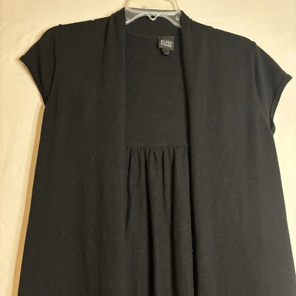 Eileen Fisher Women's Open Front Cap Sleeve Cardigan Sweater Black Size Small - Picture 2 of 11